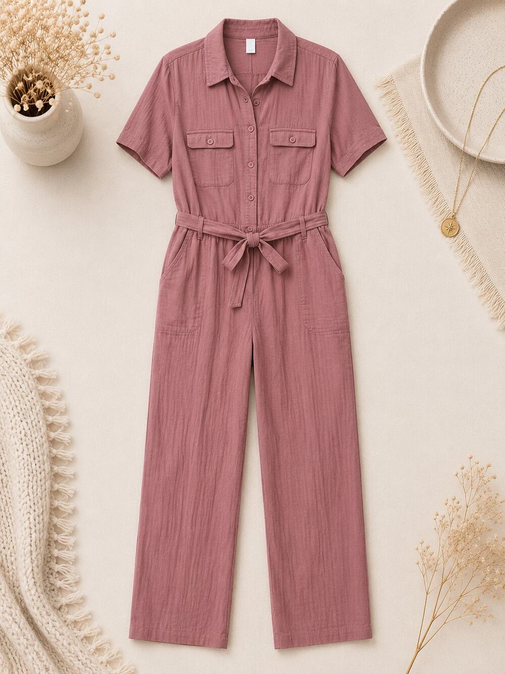 NWT Old Navy Women's Cedarwood Pink Utility Jumpsuit Belted Cotton Plus Size 1X